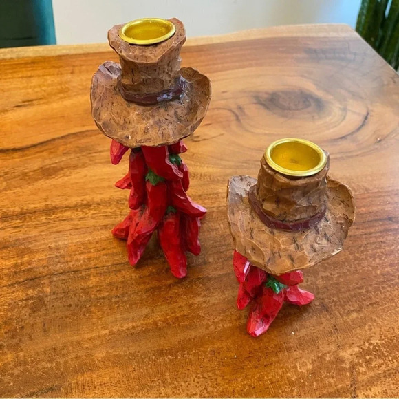 Jalapeño Red Chili Pepper Southwest Cowboy Candle Holders Set of two - Picture 11 of 14
